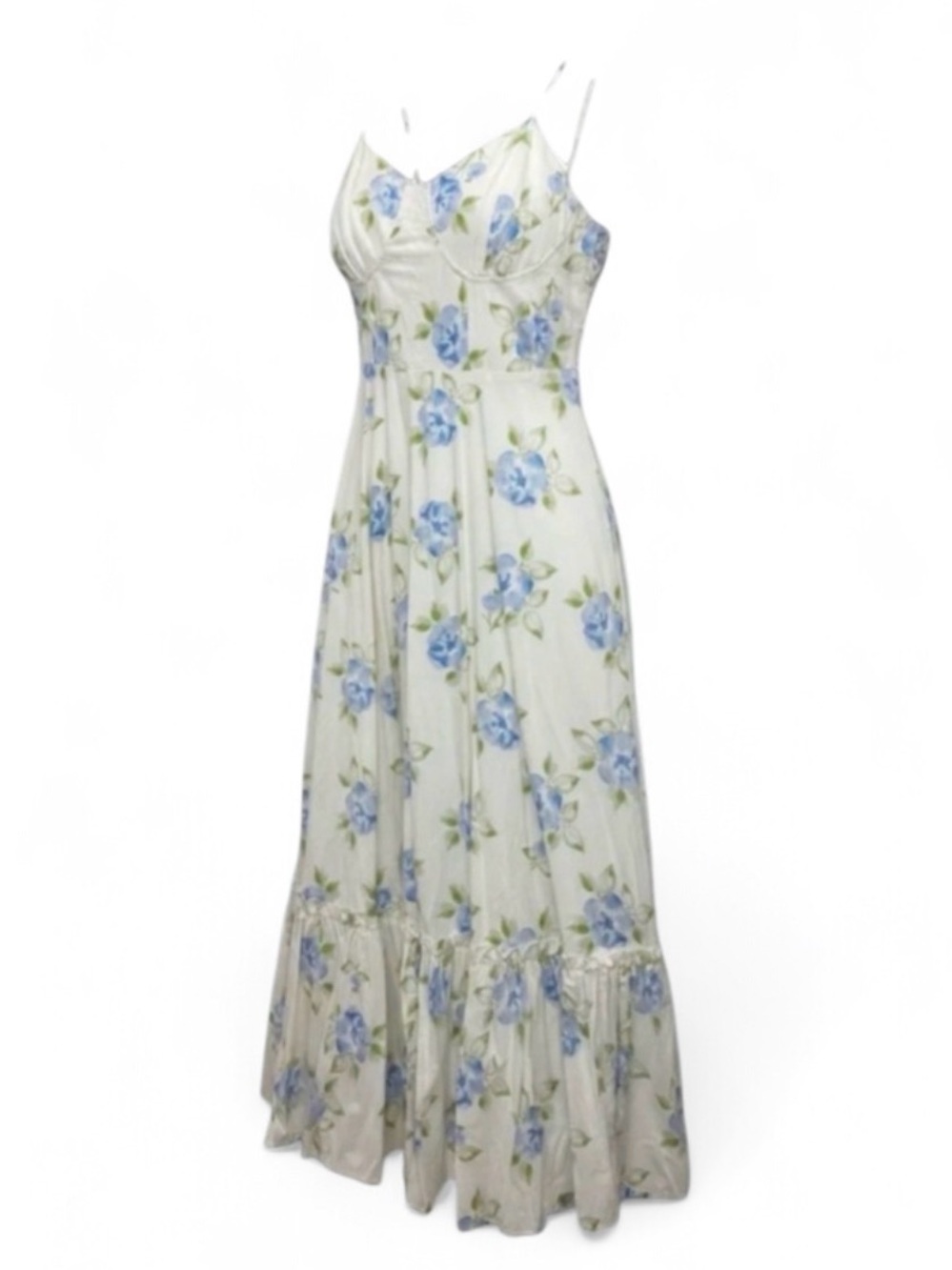 Blue & Ivory Floral Bustier Maxi Dress